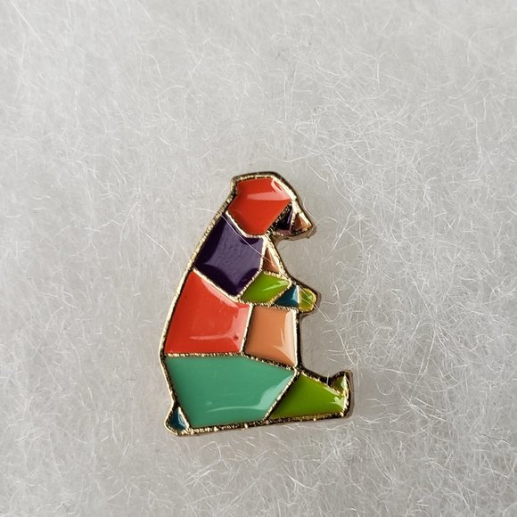 3/10$ NWOT artistic colorful origami bear pin - Picture 1 of 2